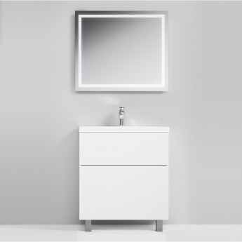 Сет 75 см: база белая напольная 2 ящиками с раковиной и зеркало LED 80 см AM.PM GEM